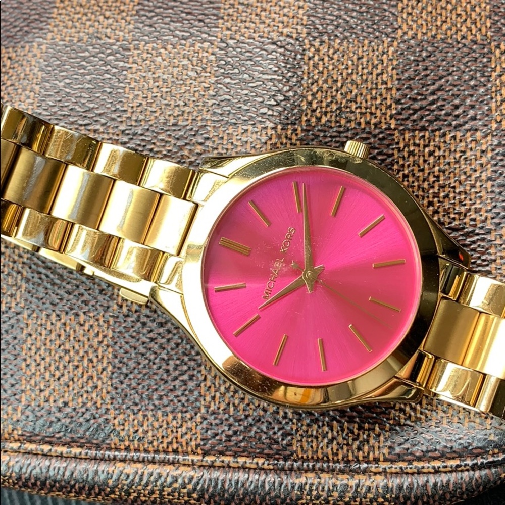 Authentic MK watch with fuchsia face